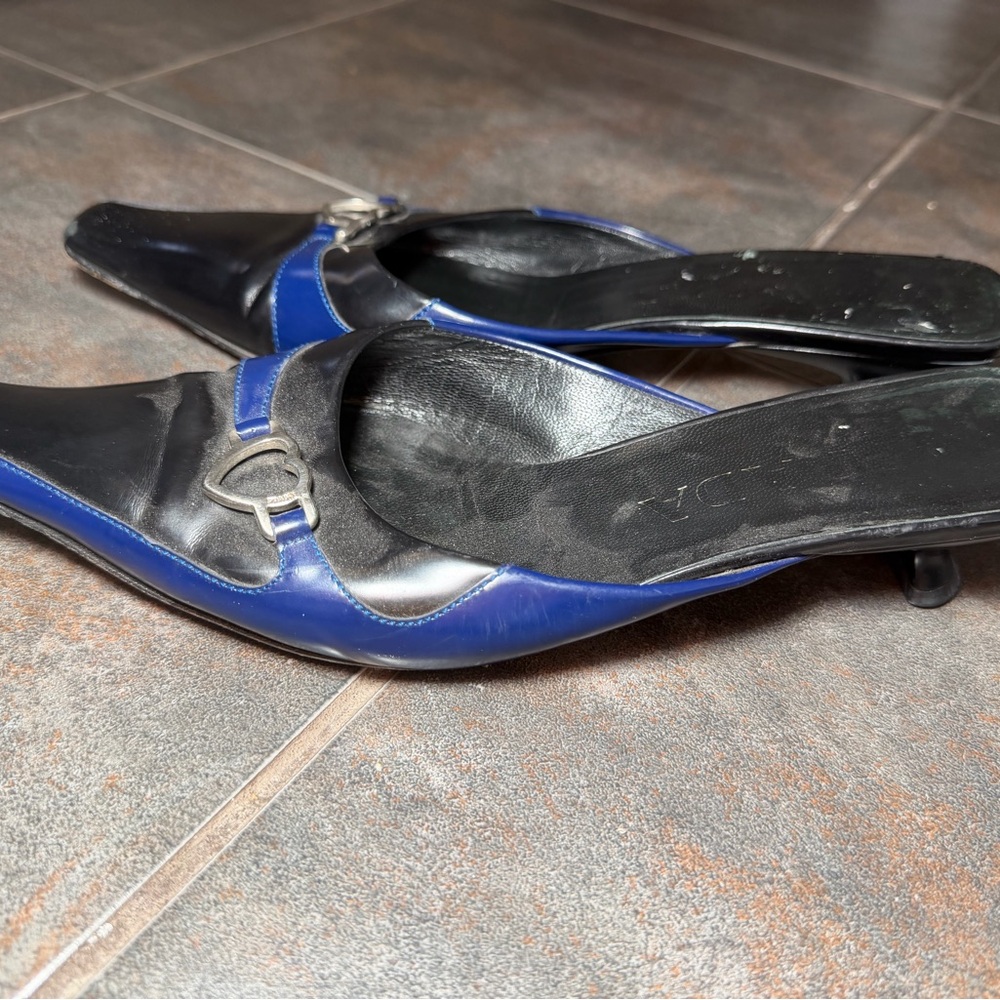 Vintage Prada Black and Blue Heart Accent Mules - Picture 2 of 5
